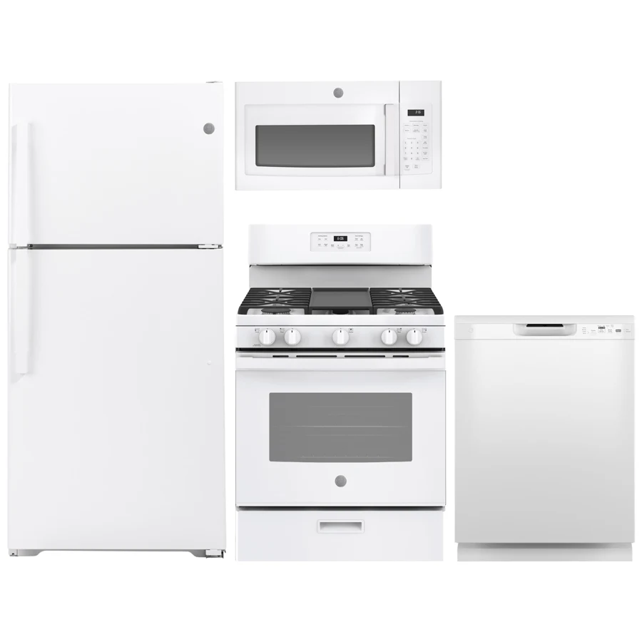 Kitchen appliances: refrigerator, microwave, range and dishwasher